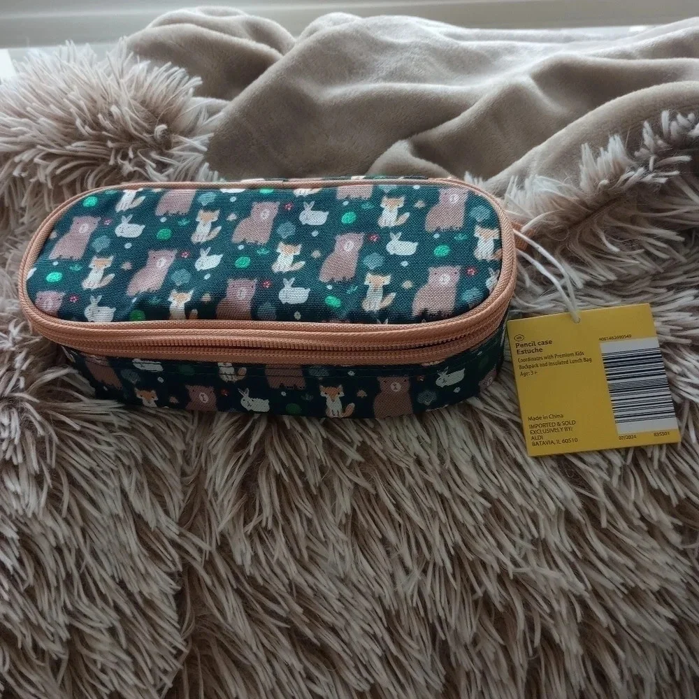 Forest animals fox cute kids makeup bag pencil case purse bag zipper pouch hand